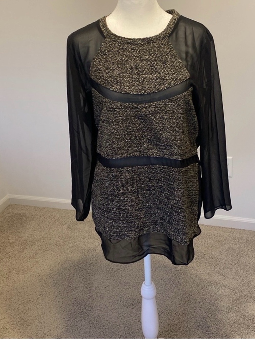 Aryn K Sheer Sleeve tweed Tunic Size L | Chic Career Casual Top